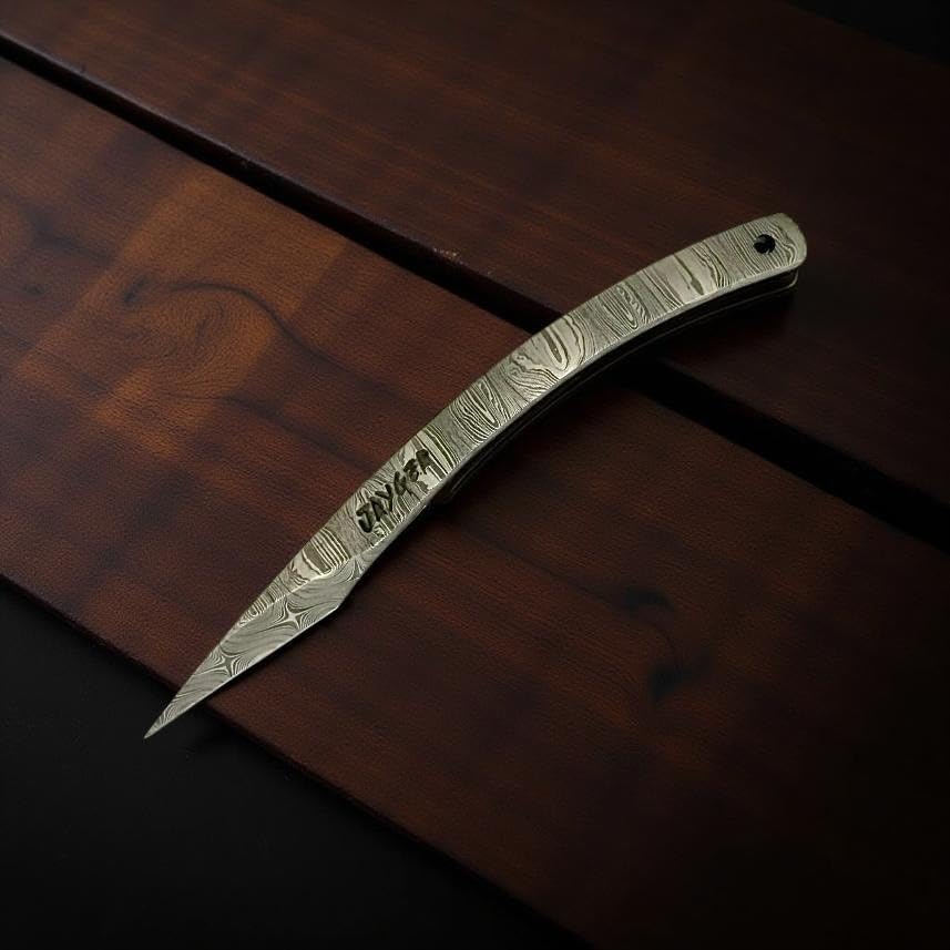Handmade Kiridashi Knife – Precision Japanese Left Hand Marking Tool – Damascus Steel Curved Blade – Compact Carving & Craft Knife for Woodworking, Leatherwork, DIY & Artisan Use