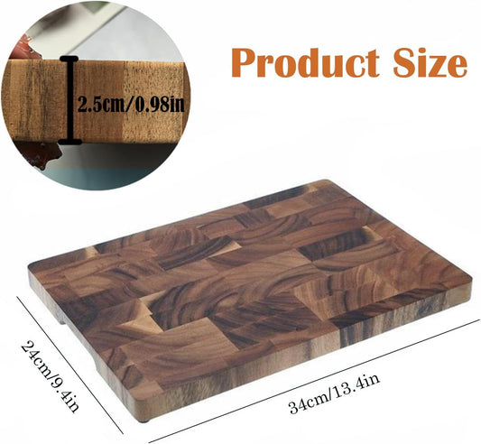 End Grain Cutting Board, 13.4" x 9.4",Acacia Cutting Board,Reversible Wooden Chopping Board, Butcher Block for Kitchen, Multipurpose serving board with Easy Grip Handle for cheese and charcuterie