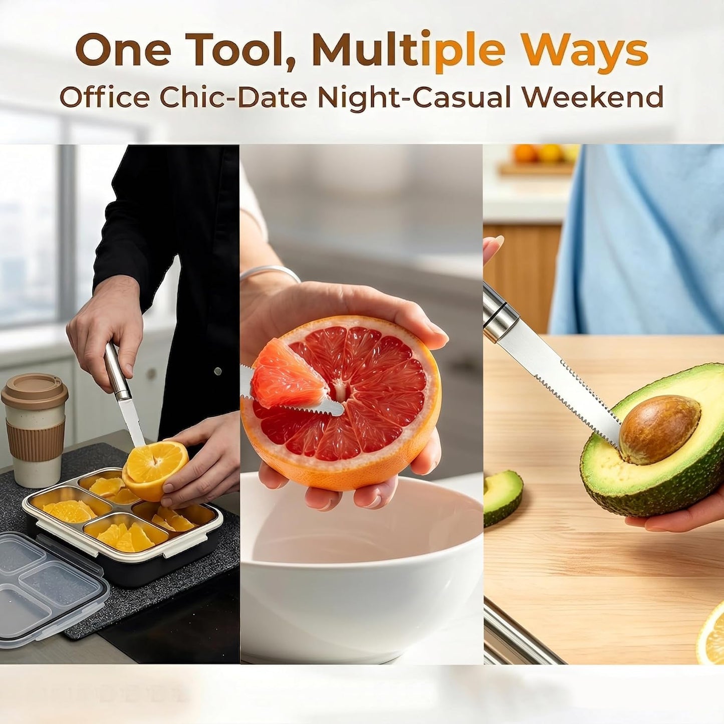 2-Pack Stainless Steel Grapefruit Knife Curved Serrated Blade – Ergonomic Fruit Cutter for Citrus, Dishwasher Safe Kitchen Tool Set
