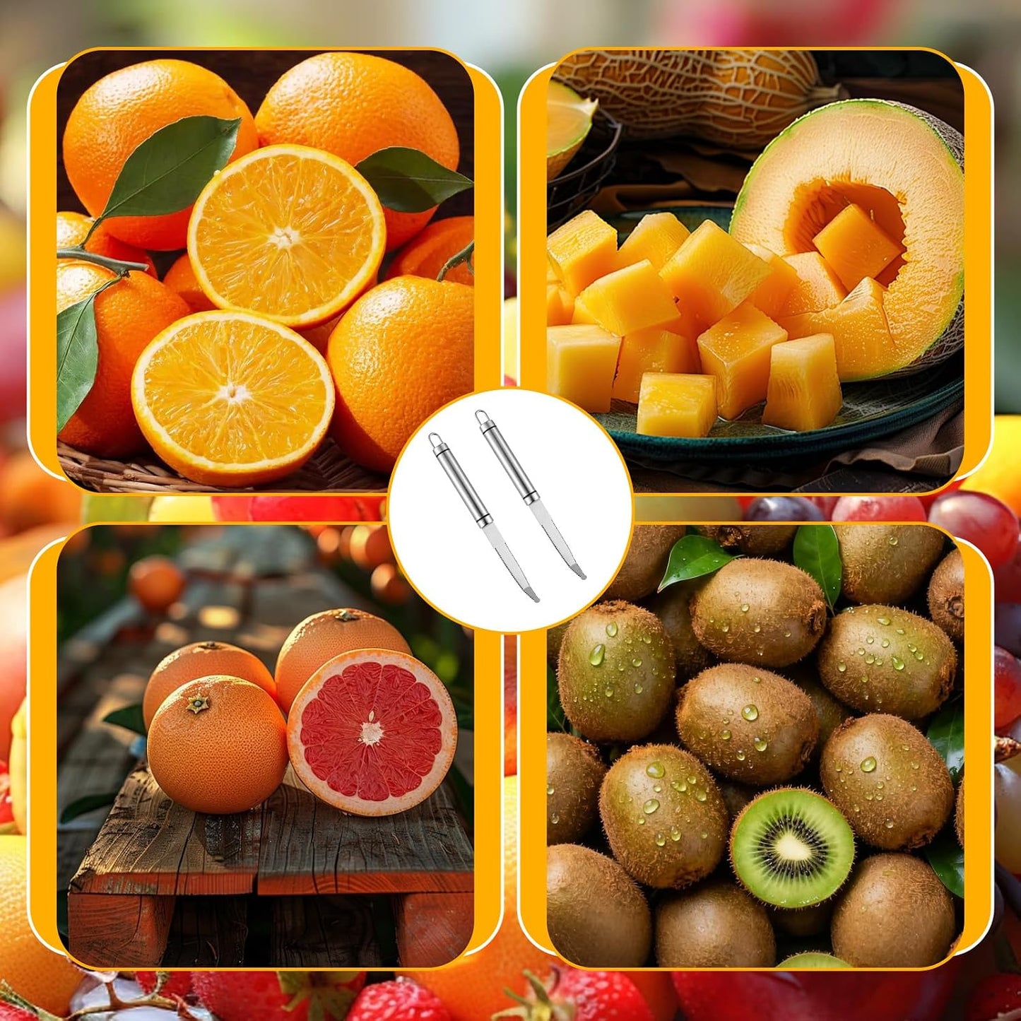 2Pcs Grapefruit Knife, Grapefruit Utensil Knifes, Curved Serrated Kiwi Knifes Fruit Cutter Peeler with Ergonomic Handle, Grape Cutter Tool Fast Flesh Separation for Orange, Lemon, Pomelo