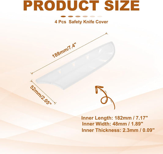 ABS Safety Knife Cover Sleeves for 7" Santoku Knife, Universal Chopping Edge Guard Blade Protector Sheath for Kitchen Bar, White, 18.2cm L, Pack of 4