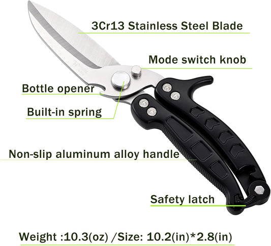 poultry shears Kitchen scissors for Chicken Can Be Used as a Knife, Dishwasher safe, Effortlessly cuts through cartilage, featuring a built-in spring mechanism.Can be used as a present(Black)