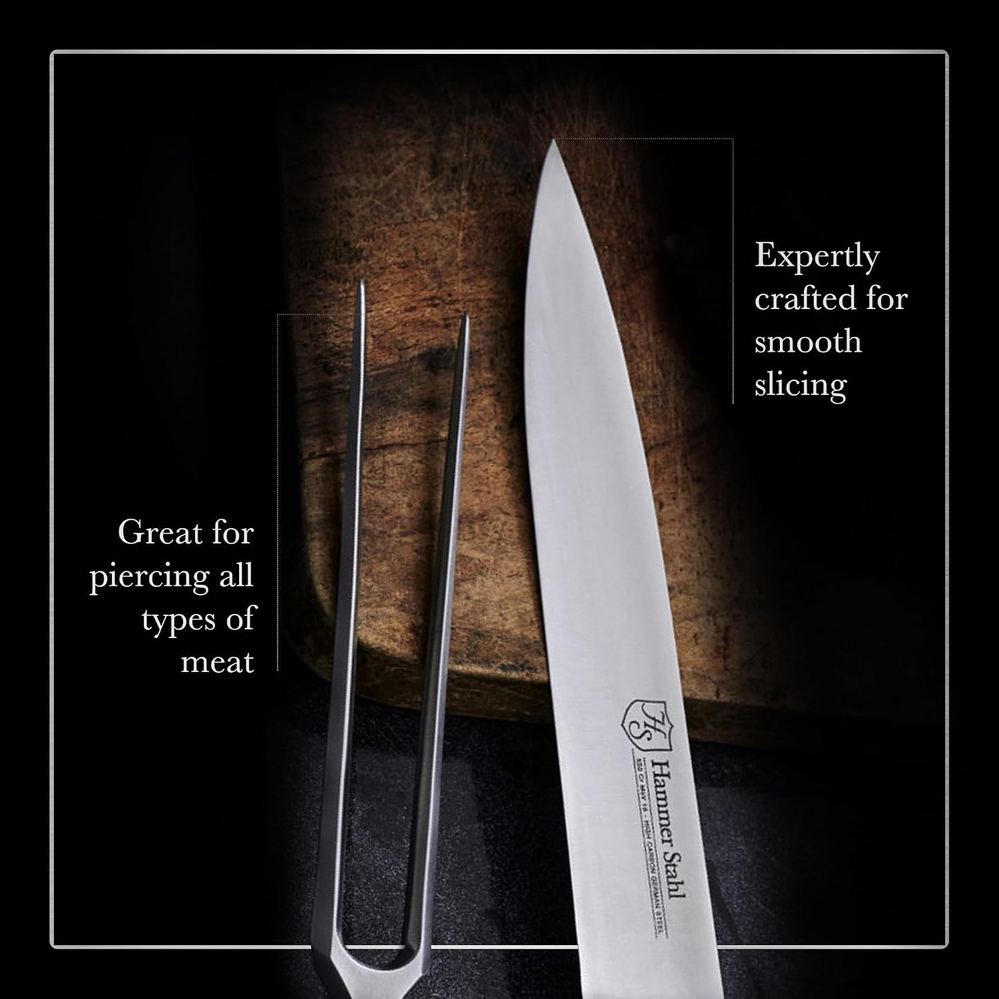 German Forged High Carbon Stainless Steel Carving Knife and Fork Set | Professional Meat Carving Set with Ergonomic Pakkawood Handle