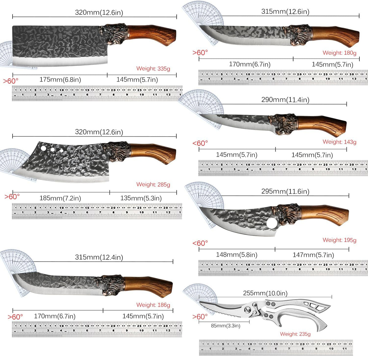 4PCS Hand Forged Kitchen Knife Set with Sheaths, High Carbon Steel Viking Butcher Knife Set, Serbian Chef Cleaver, Heavy Duty Boning Knife & Slicing Knife for Outdoor BBQ, Camping, Hunting