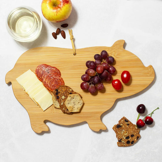 Pig Shaped Bamboo Wood Cutting Board and Charcuterie Board