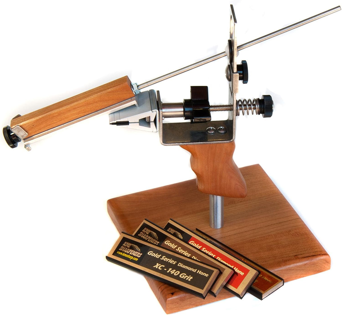KME Precision Knife Sharpener System with 4 Gold Series Diamond Hones - Base Included