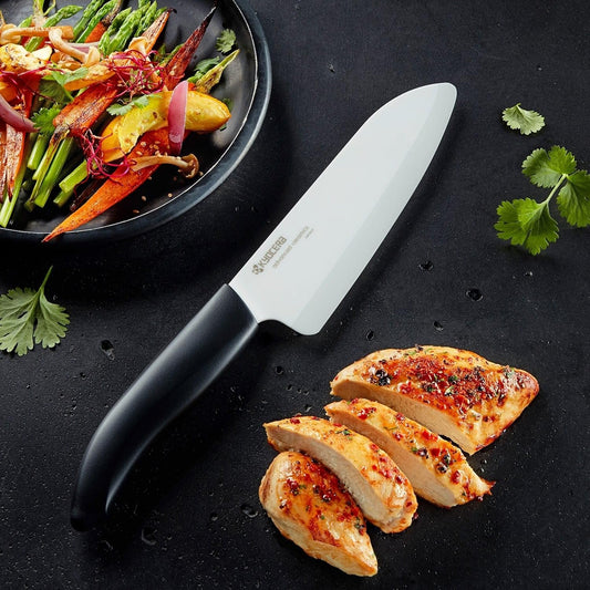 Advanced Ceramic Revolution Series 6-inch, Chef's Santoku Knife, Black Handle, White Blade , 6 Inch - FK-160 WH | Revolution 6” Ceramic Santoku Chef’s Knife: Versatile Zirconia Blade for Precise Daily Meal Preparation