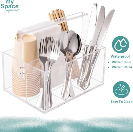 Utensil Holder Organizer Silverware Caddy For Napkins Flatware Cutlery Spoon Fork Knife Plastic Acrylic Portable with Handle