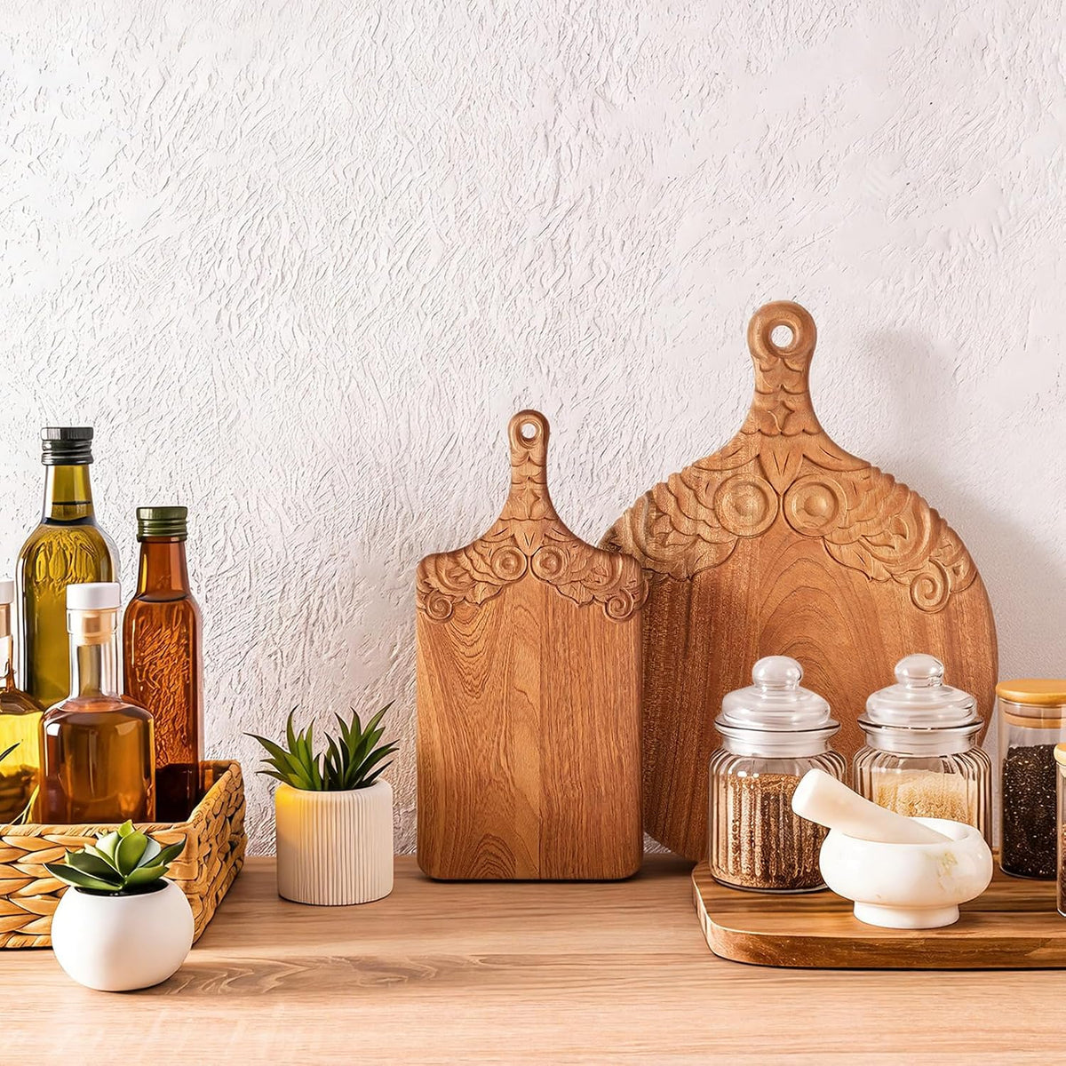 2 Pcs Wood Carved Cutting Board 16 x 12 Inch, 14 x 10 Inch