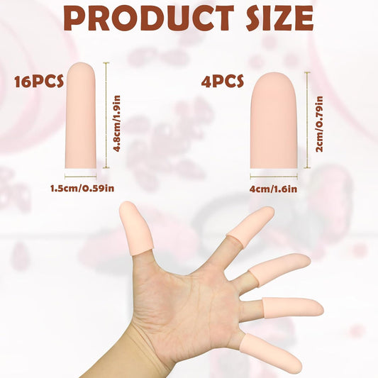 20Pcs Gel Finger Cots Thumb Protector, Silicone Finger Sleeves Cover Protection Tips, Finger Gloves Caps Protectors for Wounds Hand Eczema Arthritis Cracking (Nude)