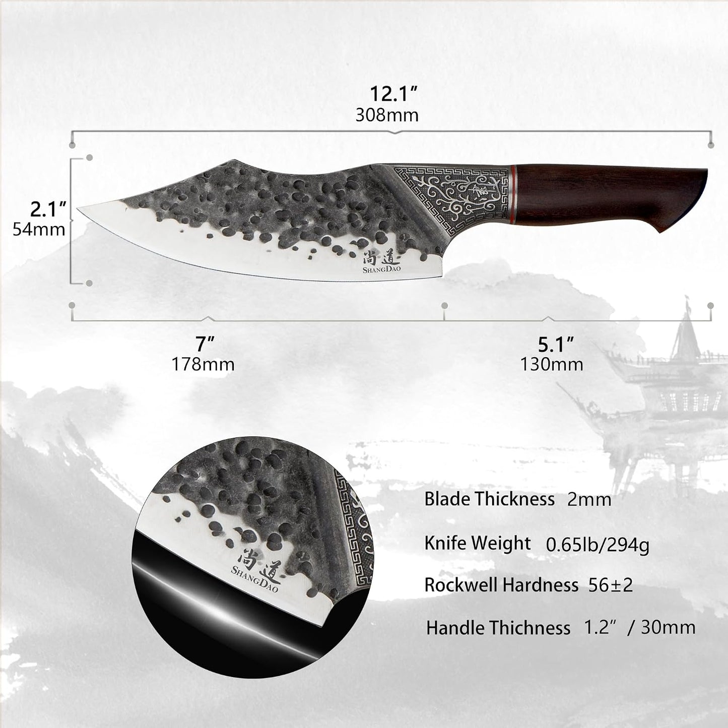 7" Chef Knife - Butcher Knife for Meat, Japanese High Carbon Meat Cleaver Knife, Hand Forged Meat Cutting Knife, Ultra Sharp Kitchen Knife for Home, Camping BBQ Cooking Knife