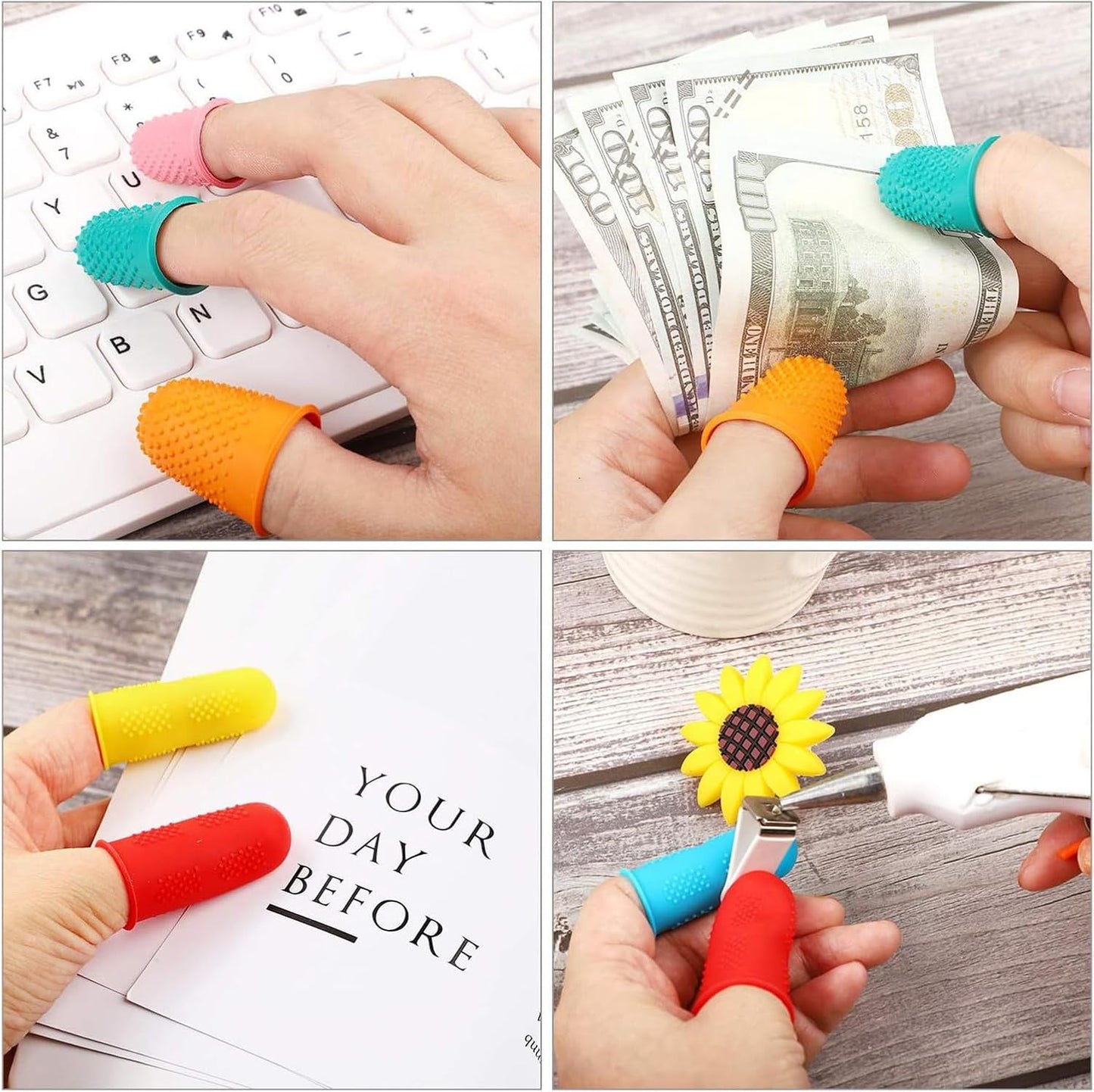 30 Pieces Rubber Thimble Finger Guards, Durable Silicone Finger Tips Protector for Sewing Quilting Knitting Embroidery Crafts Paperwork Carving