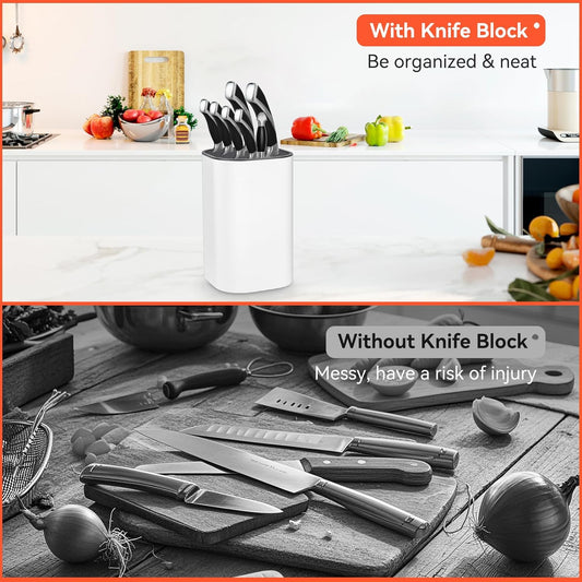 Knife Block without Knives, Universal Knife Block, Detachable Knife Holder, Space Saver Knife Storage Holder with Scissors Slot, Sharpening Bar Slot, Kitchen Knife Holder White