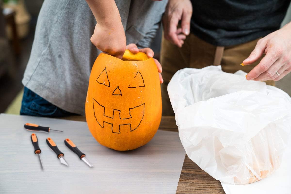 Professional Halloween Pumpkin Carving Kit, Anti-Slip Rubber Handle, 9 Piece Stainless Steel Pumpkin Carving Tools Knife Set for Halloween DIY Decoration, with Storage Bag and Stencils