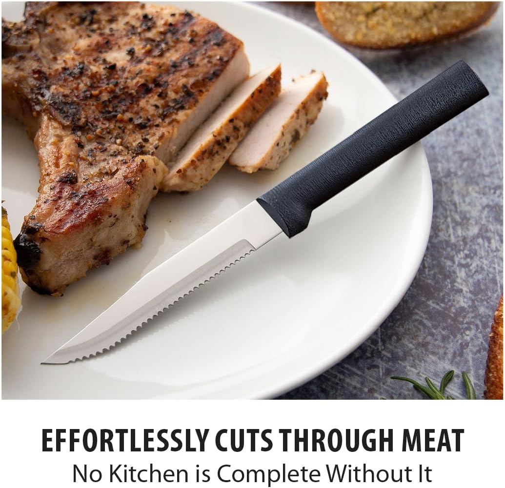 Serrated Steak Knife (R105), Silver Handle, Pack of 2 | 3.88" Stainless Steel Serrated Blade, Silver Cast Aluminum Handle