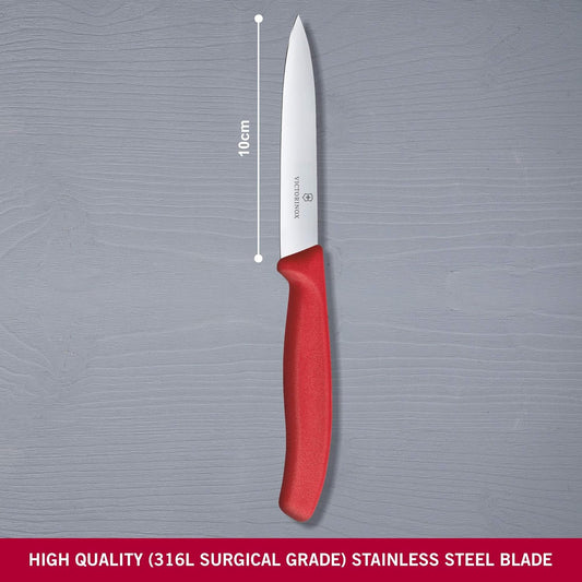 VIC-6.7701 Swiss Classic Paring 4" Straight Spear Point Blade 5/8" Width at Handle Red