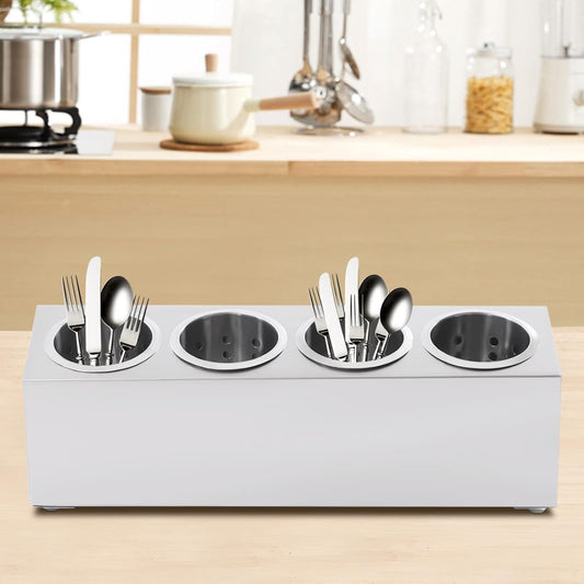 Commercial 4-Hole Stainless Steel Cylinder Flatware Silverware Utensil Holder Organizer Caddy, Detachable Countertop Utensil Dispenser for Forks Spoons Knives for Restaurant Kitchen Buffet