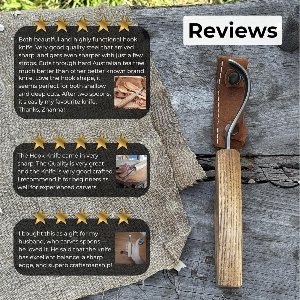Sharky Spoon Carving Hook Knife Long Blade 2.7 In (7 cm)
