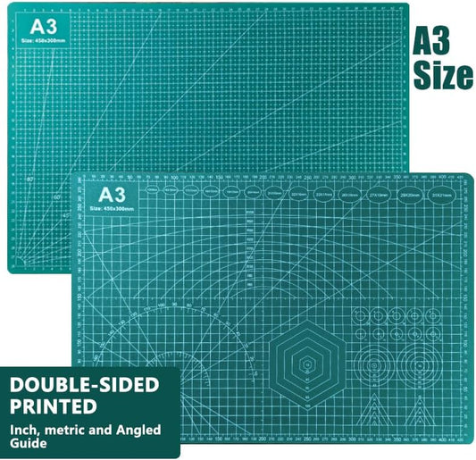 Cutting Mat Art Sewing Mat 17.7"L x 11.8"W Gridded Rotary Cut Board Double-sided for Crafts Hobby Project Sewing Fabric (2, Green, A3:17.7"L x 11.8"W)