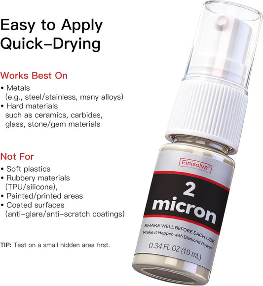 2 Micron Diamond Emulsion, Diamond Stropping Compound for Knife Sharpening | 0.34 Fl OZ/10 ML Suspension for Leather Strops, Wool Pads & Polishing Cloths; Polishes Tools, Metal, Glass, Ceramic & Stone