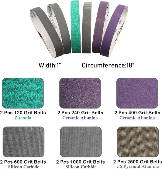 1 x 18 Inch Sanding Belts Knife Sharpening Belt Kit, 12-Pack | Fits Work Sharp Blade Grinder Attachment of Ken Onion Edition Knife & Tool Sharpener