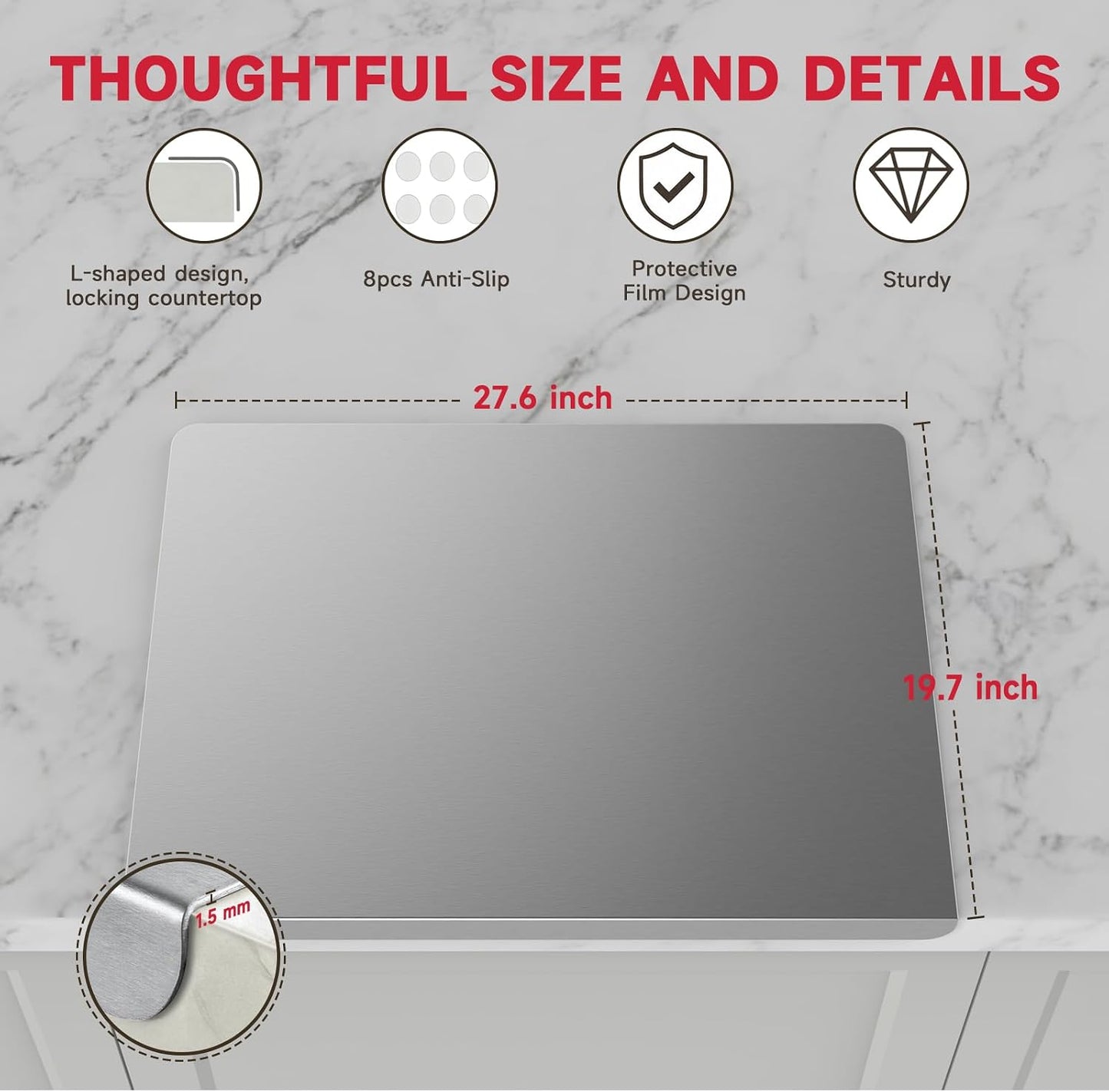 Clear Acrylic Cutting Board with Counter Lip 17.5"x13.4"