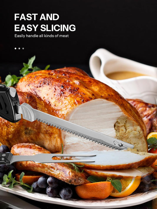 Electric Knife, Z3042 Electric Knife Set | for Carving Meats, Poultry, Bread, Crafting Foam & More, 2 Blades for Meats & Bread, Fork Included (Black)
