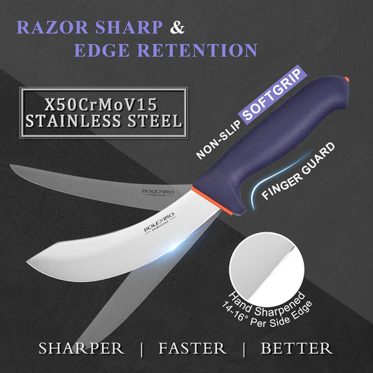 3 PCS Butcher Knife Set, Professional Meat Cutting Knives | Non-slip grip, 7" butcher & 6" skinning & boning,Ergonomic, less tired,Professional, precise cuts,X50CrMoV15 stainless steel.