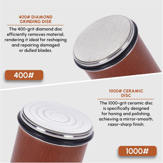 Knife Sharpener Kit - Rolling Knife Sharpening for Kitchen, Hunting & Pocket Knives - Diamond & Ceramic Disc - 15 & 20 Magnetic Angles