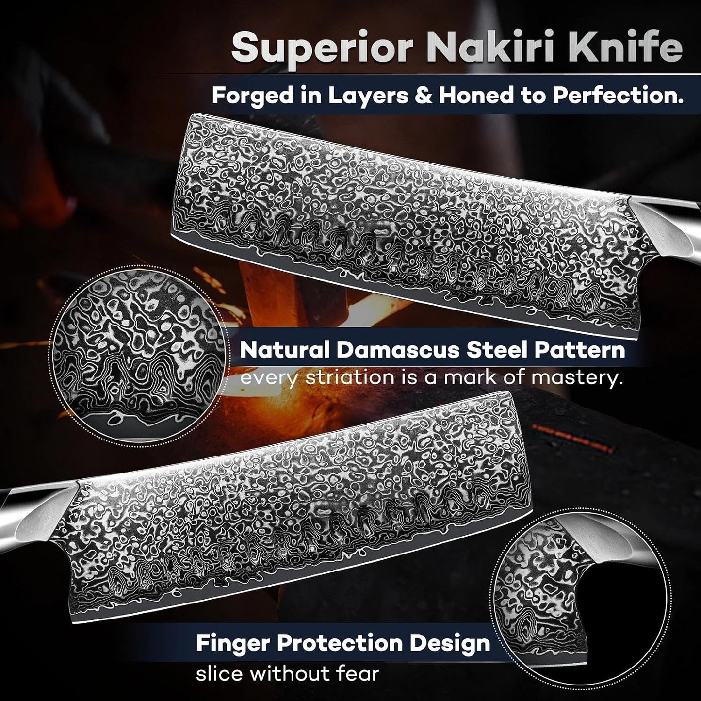 Japanese Nakiri Knife, Damascus VG10 Meat and Vegetable Cleaver Knife, Ergonomic Wooden Handle, Elegant Gift Box for Men and Women
