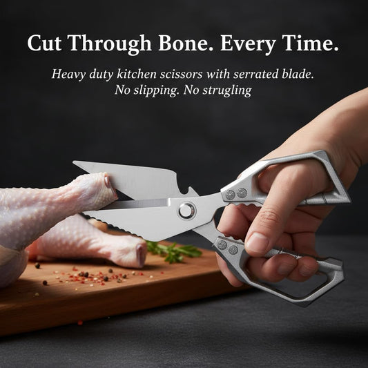Kitchen Scissors Heavy Duty All Purpose – Stainless Steel Kitchen Shears for Food, Poultry Shears Bone Cutting, Meat Scissors with Serrated Blade, Dishwasher Safe for Chicken Turkey