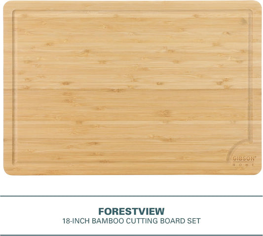 Gibson Home Forestview 18" x 12" Bamboo Cutting Board – Durable Large Kitchen Wooden Chopping Carving Board with Juice Groove, Oil Finished