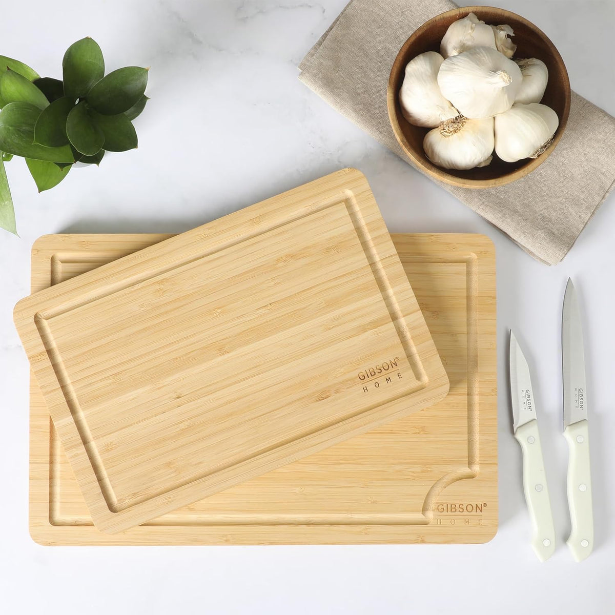 Gibson Home Forestview 18" x 12" Bamboo Cutting Board – Durable Large Kitchen Wooden Chopping Carving Board with Juice Groove, Oil Finished