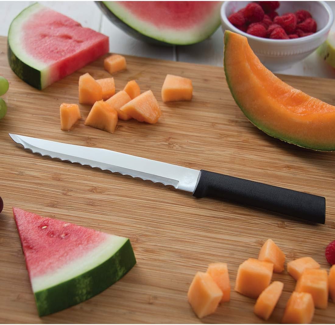 Serrated Slicer Knife (R138), Silver Handle, Pack of 2 | 7" Stainless Steel Serrated Blade, Silver Cast Aluminum Handle