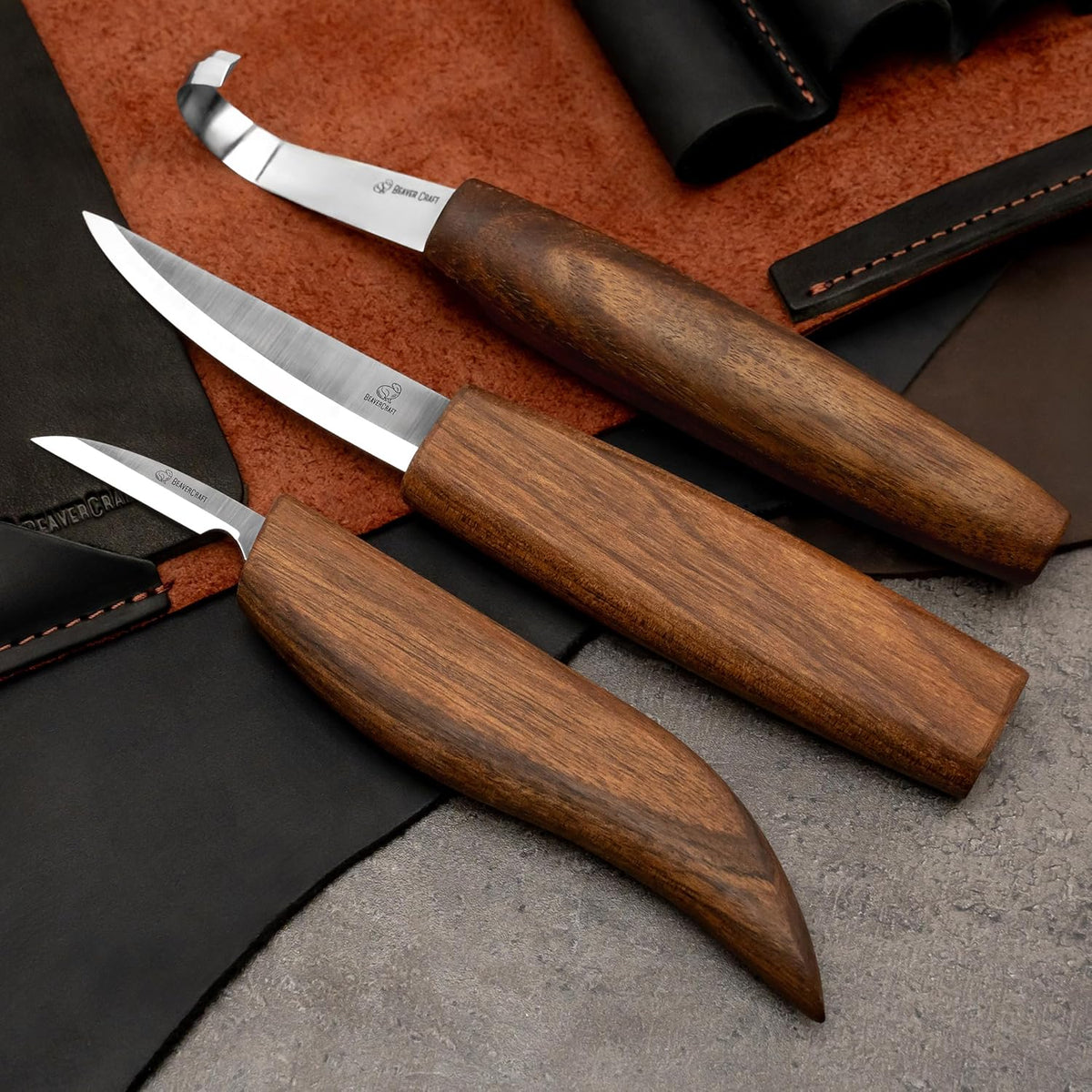 Spoon Wood Carving Kit - Spoon Carving Tools Set with Hook Knife, Sloyd, Chip, Small Detail Whittling Knives S13X - Deluxe Whittling Knife Set with & Leather Strop and Leather Case