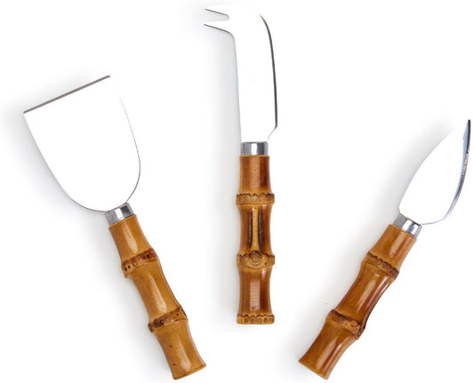 Set of 3 Natural Bamboo Handle Cheese Knives in Gift Box