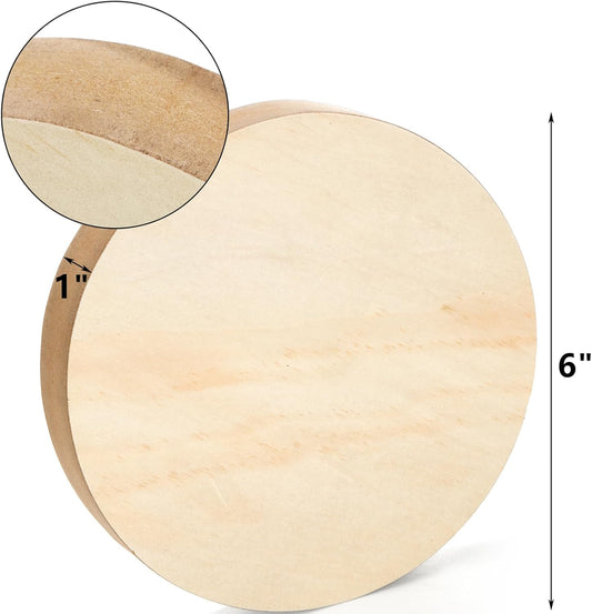 6 Pack MDF Wood Circles, 6" Round Unfinished Wood Board, Wooden Disc Plaque for Crafts, Medium Density Fiberboard, 1" Thick Wood Block Coaster Base for DIY, Engraving, Chip Carving, Painting