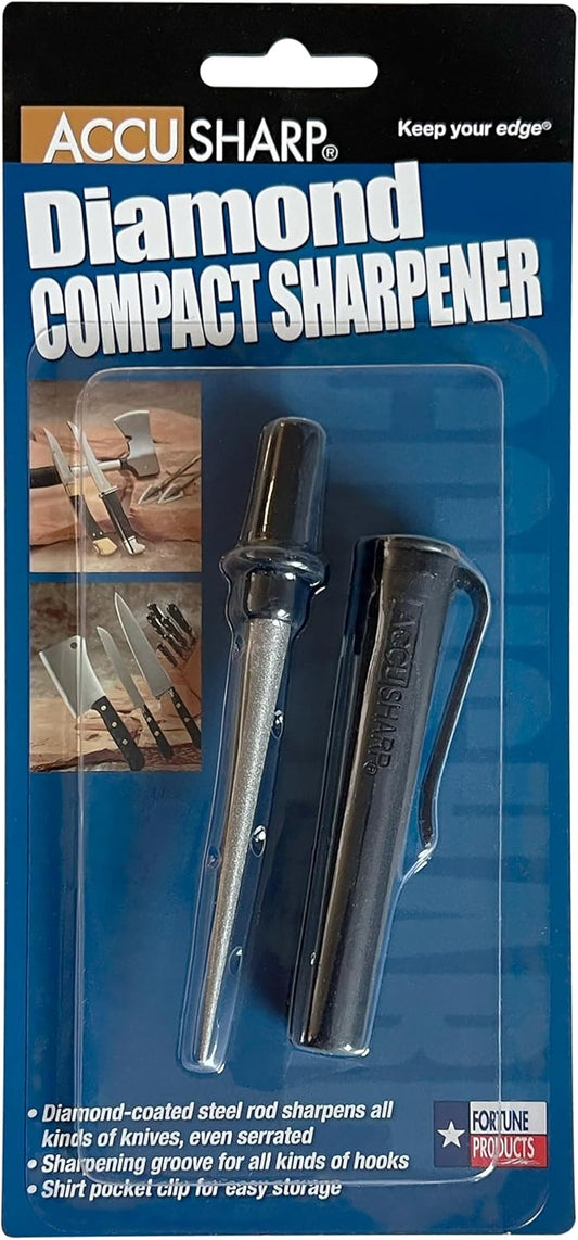 AccuSharp Diamond Compact Tapered Rod Sharpener, Portable Knife & Tool Sharpener for Serrated Blades, Fillet Knives & Fish Hooks, Knife Honing Steel Rod