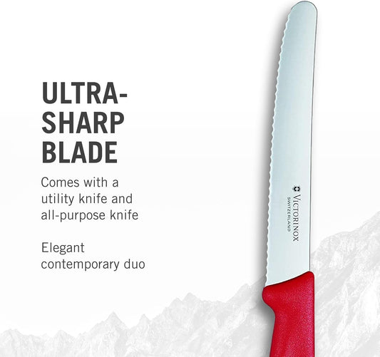 Swiss Classic 2 Piece Paring Knife Set, 3.25" Straight and 4.5" Utility, Red