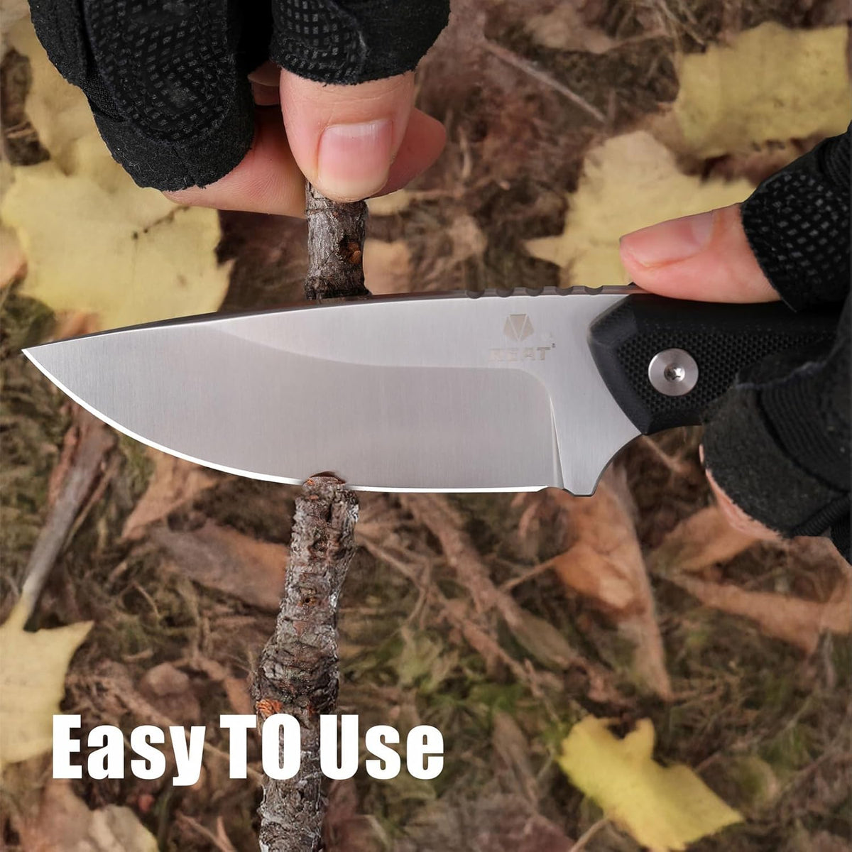 REAT Fixed Blade Knife with Kydex Sheath, 3.25" D2 Steel Blade with Full Tang Design,Ergonomic G10 Handle, Sharp EDC Knife for Hunting,Camping,Bushcraft,Hiking,Skining,Gifts for Men,Women