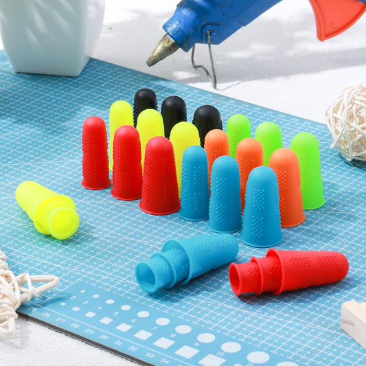 100 Pieces 3 Sizes Finger Protectors Bulk, Silicone Hot Glue Gun Finger Caps Bulk Rubber Fingers Thimble Protectors Guard Tips Caps Pads Cover for Hot Glue Gun, 6 Colors