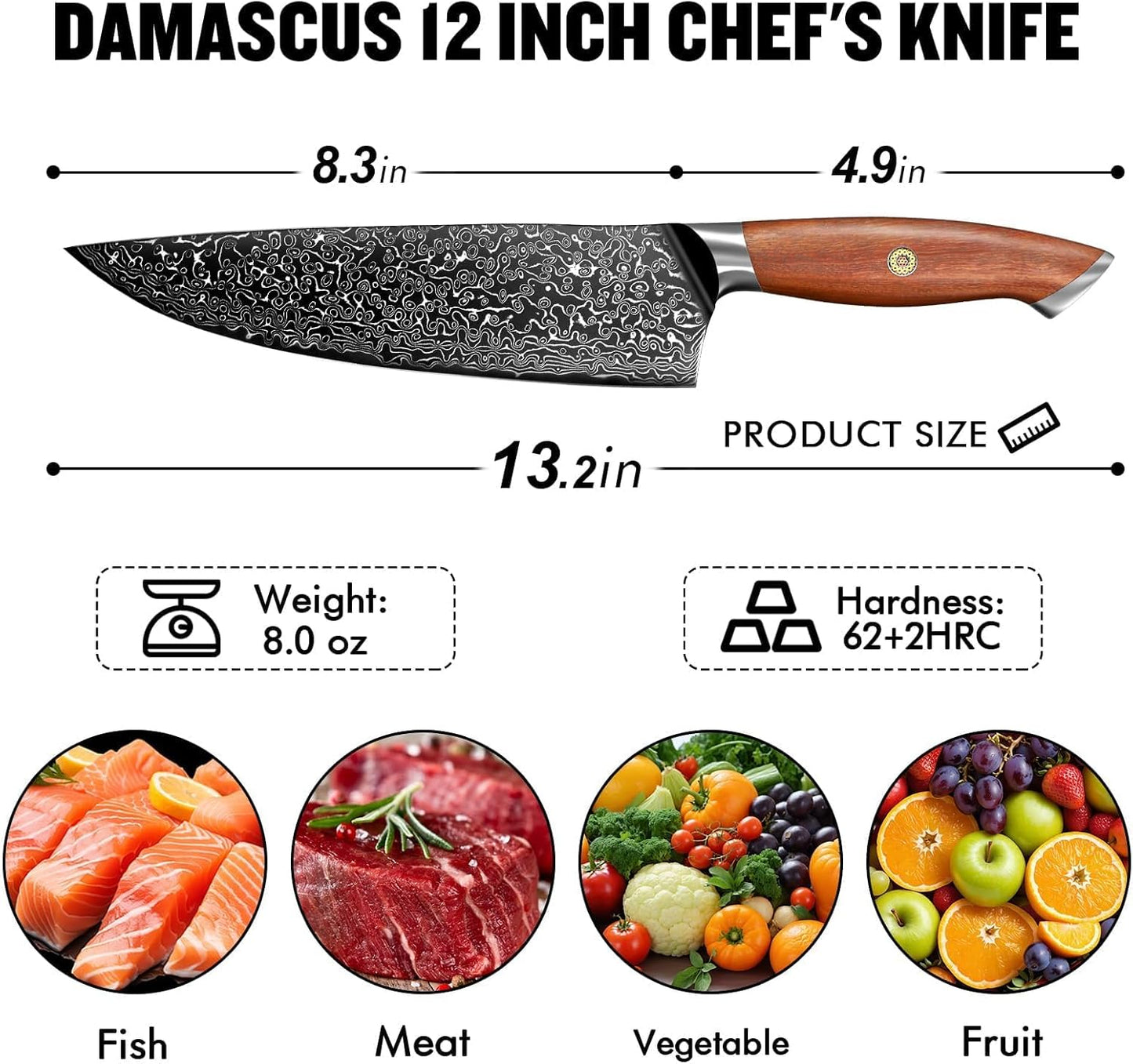 Damascus Nakiri Knife with VG10 Core and 67-Layer Blade | Weight-Balanced Japanese Knife, Mosaic Pin Detail, Ergonomic Walnut Handle, Full Tang Construction, Gift Box Included