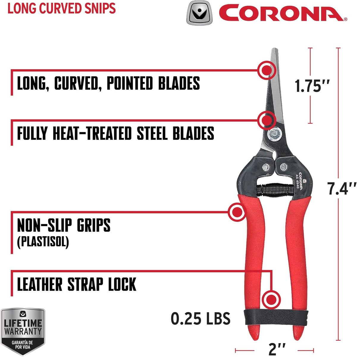 Long Curved Snips – 1.75″ Tempered Steel Precision Garden Shears for Fruit, Herbs, Flowers & Vineyard Use