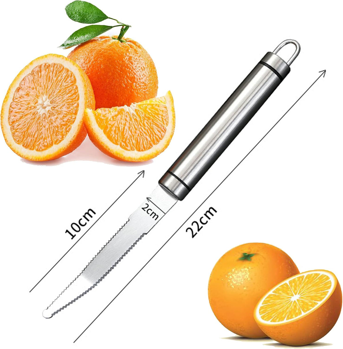 Stainless Steel Serrated Grapefruit Knife, 3.9 inches, Silver, Easy Peeling, Slicing, Coring, Dishwasher Safe