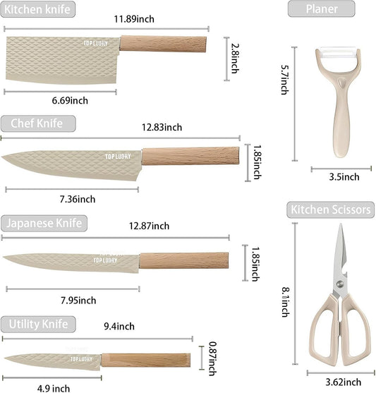 Green Knife Set, 6 Pieces Professional Kitchen Knife Set with Universal Knife Block, Super Sharp Knife Set with Ergonomic Handle Non-stick Stainless Steel Knife Block Set (Green)