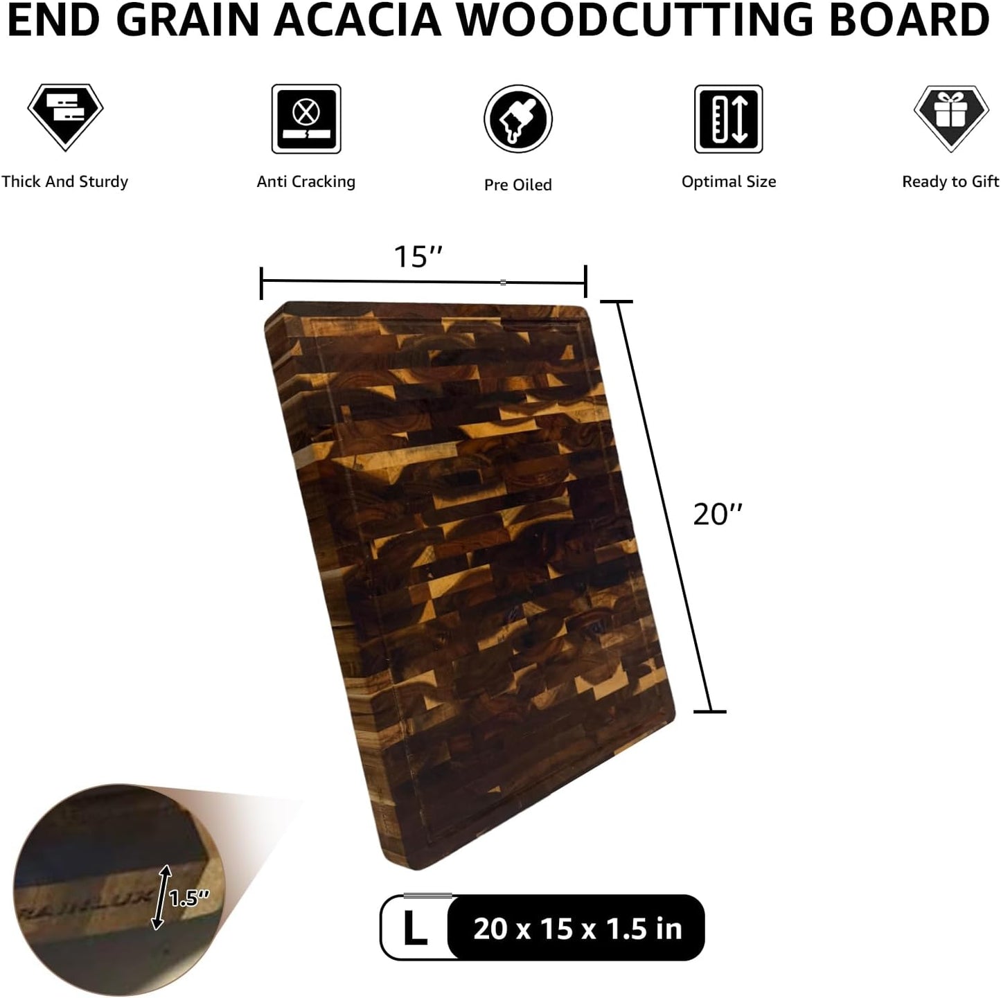 Walnut Wood Cutting Board for Kitchen, End Grain Chopping Board with Juice Groove, Heavy Duty Checkered Board for Cheese and Vegetables, Non-slip Feet, 14" × 11" × 1.5"