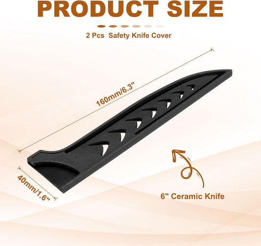 MECCANIXITY Safety Knife Cover Sleeves for 6" Ceramic Knife, ABS Universal Knife Sheath Edge Guard Blade Protector for Kitchen Black Pack of 5