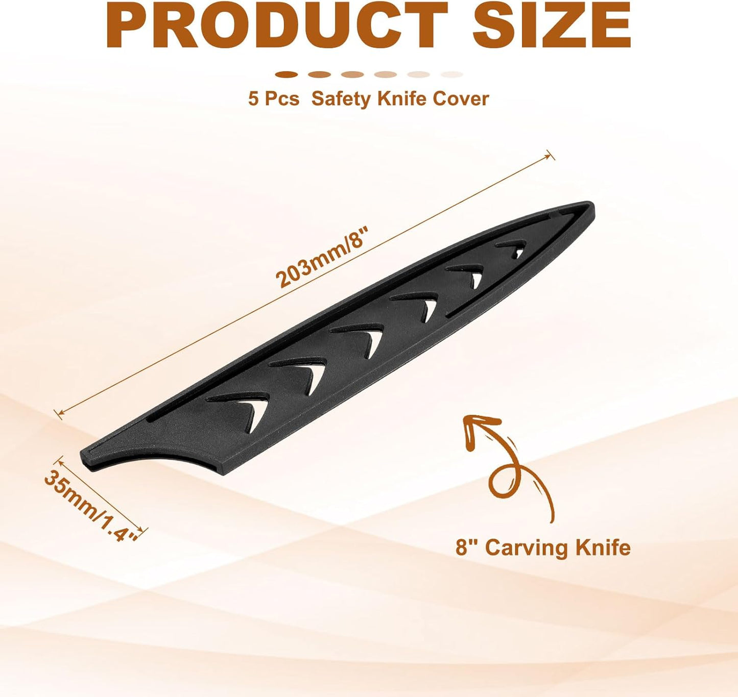 MECCANIXITY Safety Knife Cover Sleeves for 8" Carving Knife, ABS Universal Knife Sheath Edge Guard Blade Protector for Kitchen Black Pack of 2