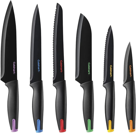 Cuisinart Advantage Nonstick Ceramic-Coated Knife Set, 7-Piece Acrylic Block Stainless Steel Knives for Precise Cutting, Durable Kitchen Knife Set with Ergonomic Handles, C55-7PCE