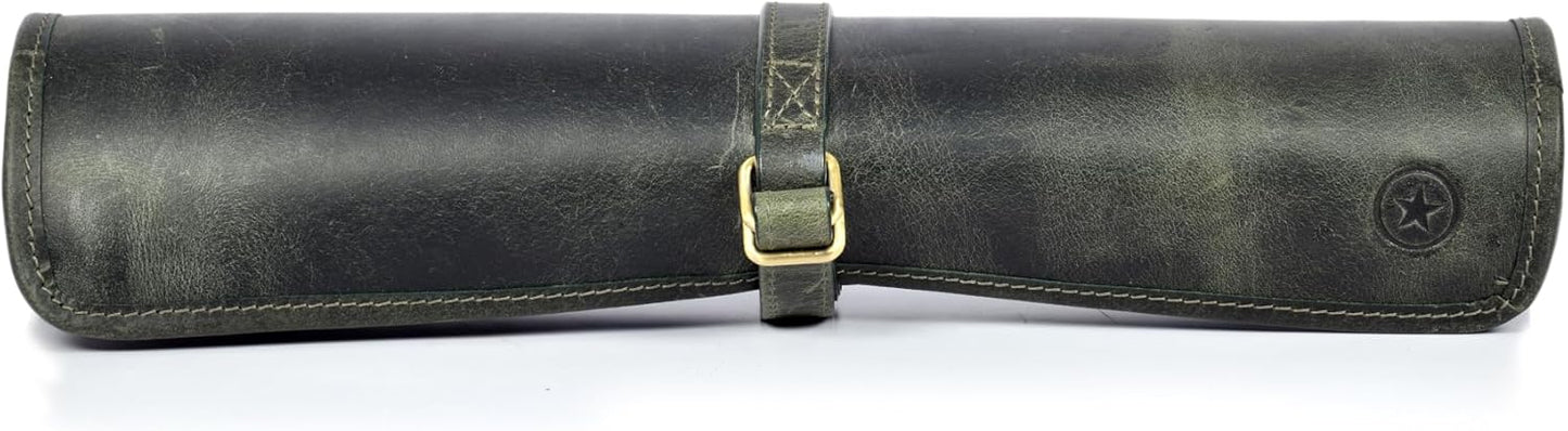 Aaron Leather Goods Professional Knife Roll Bag, 6-Slot Chef Knife Case, Brown Genuine Leather (Seaweed)